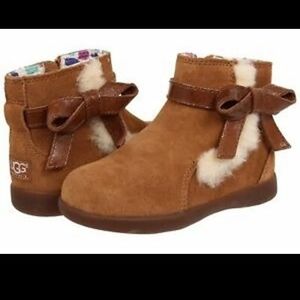 Toddler 7 UGG Boots Libbie Bow Zip Rubber Soles Chestnut Shoes